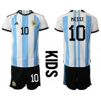 Argentína Lionel Messi #10 Domáci Detský futbalový dres MS 2022 Krátky Rukáv (+ trenírky)
